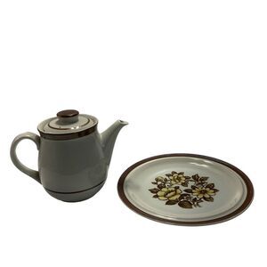 2 Sierra‎ Stoneware Teapot Coffee Pot Plate Floral MSI Japan VTG Brown Beige